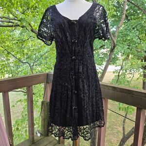 Facets by Mirrors Vtg 90s Whimsigoth Gothic Witchy Black Sheer Lace Rose Dress M